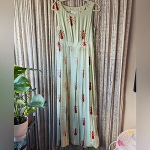 Anthropologie Mint Green/orange Ant Print Maxi Dress